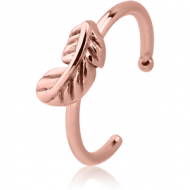 ROSE GOLD PVD COATED SURGICAL STEEL OPEN NOSE RING - FEATHER