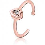 ROSE GOLD PVD COATED SURGICAL STEEL JEWELLED OPEN NOSE RING - HALF OPEN EYE PIERCING