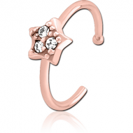 ROSE GOLD PVD COATED SURGICAL STEEL JEWELLED OPEN NOSE RING - STAR PRONGS PIERCING