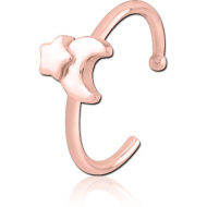 ROSE GOLD PVD COATED SURGICAL STEEL OPEN NOSE RING - CRESCENT AND STAR PIERCING