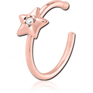 ROSE GOLD PVD COATED SURGICAL STEEL JEWELLED OPEN NOSE RING PIERCING