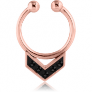 ROSE GOLD PVD COATED SURGICAL STEEL CRYSTALINE JEWELLED FAKE SEPTUM RING - V