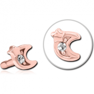 ROSE GOLD PVD COATED SURGICAL STEEL JEWELLED PUSH FIT ATTACHMENT FOR BIOFLEX INTERNAL LABRET - CRESCENT AND STAR PIERCING