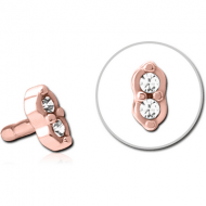 ROSE GOLD PVD COATED SURGICAL STEEL JEWELLED PUSH FIT ATTACHMENT FOR BIOFLEX INTERNAL LABRET - TWO GEMS EYES PIERCING