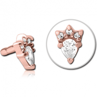 ROSE GOLD PVD COATED SURGICAL STEEL JEWELLED PUSH FIT ATTACHMENT FOR BIOFLEX INTERNAL LABRET - JESTER HAT PIERCING