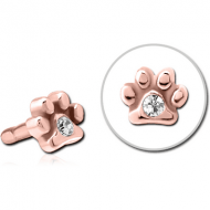 ROSE GOLD PVD COATED SURGICAL STEEL JEWELLED PUSH FIT ATTACHMENT FOR BIOFLEX INTERNAL LABRET - ANIMAL PAW CENTER GEM PIERCING