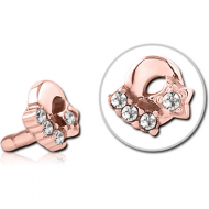 ROSE GOLD PVD COATED SURGICAL STEEL JEWELLED PUSH FIT ATTACHMENT FOR BIOFLEX INTERNAL LABRET - PLAIN MOON AND STARS PIERCING