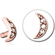 ROSE GOLD PVD COATED SURGICAL STEEL JEWELLED PUSH FIT ATTACHMENT FOR BIOFLEX INTERNAL LABRET - CRESCENT 3 GEMS PIERCING