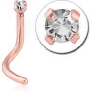 ROSE GOLD PVD COATED SURGICAL STEEL CURVED PRONG SET 1.5MM JEWELLED NOSE STUD