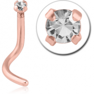 ROSE GOLD PVD COATED SURGICAL STEEL CURVED PRONG SET 1.5MM JEWELLED NOSE STUD PIERCING