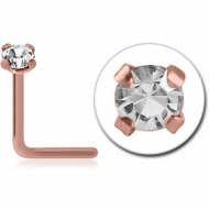 ROSE GOLD PVD COATED SURGICAL STEEL 90 DEGREE PRONG SET 2 MM JEWELLED NOSE STUD PIERCING