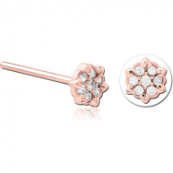 ROSE GOLD PVD COATED SURGICAL STEEL STRAIGHT JEWELLED NOSE STUD - FLOWER PIERCING