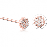 ROSE GOLD PVD COATED SURGICAL STEEL STRAIGHT JEWELLED NOSE STUD - FLOWER PIERCING