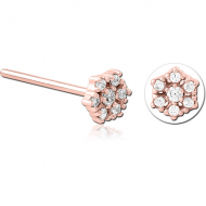 ROSE GOLD PVD COATED SURGICAL STEEL STRAIGHT JEWELLED NOSE STUD - FLOWER PIERCING