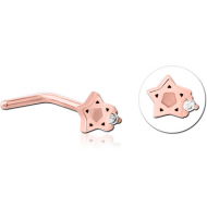 ROSE GOLD PVD COATED SURGICAL STEEL 90 DEGREE JEWELLED NOSE STUD PIERCING