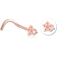 ROSE GOLD PVD COATED SURGICAL STEEL CURVED JEWELLED NOSE STUD PIERCING