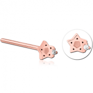 ROSE GOLD PVD COATED SURGICAL STEEL STRAIGHT JEWELLED NOSE STUD PIERCING