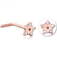 ROSE GOLD PVD COATED SURGICAL STEEL 90 DEGREE JEWELLED NOSE STUD PIERCING