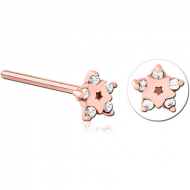 ROSE GOLD PVD COATED SURGICAL STEEL STRAIGHT JEWELLED NOSE STUD PIERCING