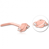 ROSE GOLD PVD COATED SURGICAL STEEL 90 DEGREE JEWELLED NOSE STUD PIERCING