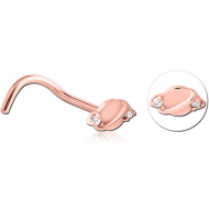 ROSE GOLD PVD COATED SURGICAL STEEL CURVED JEWELLED NOSE STUD PIERCING