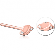 ROSE GOLD PVD COATED SURGICAL STEEL STRAIGHT JEWELLED NOSE STUD PIERCING
