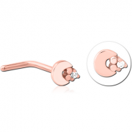 ROSE GOLD PVD COATED SURGICAL STEEL 90 DEGREE JEWELLED NOSE STUD PIERCING