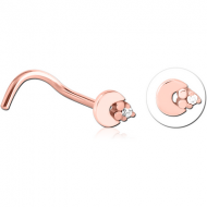 ROSE GOLD PVD COATED SURGICAL STEEL CURVED JEWELLED NOSE STUD PIERCING