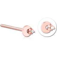 ROSE GOLD PVD COATED SURGICAL STEEL STRAIGHT JEWELLED NOSE STUD PIERCING
