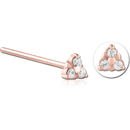 ROSE GOLD PVD COATED SURGICAL STEEL STRAIGHT JEWELLED NOSE STUD PIERCING