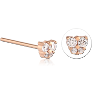 ROSE GOLD PVD COATED SURGICAL STEEL STRAIGHT JEWELLED NOSE STUD PIERCING