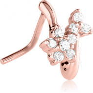 ROSE GOLD PVD COATED SURGICAL STEEL 90 DEGREE JEWELLED WRAP AROUND NOSE STUD PIERCING
