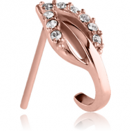 ROSE GOLD PVD COATED SURGICAL STEEL STRAIGHT JEWELLED WRAP AROUND NOSE STUD - LEAF PIERCING