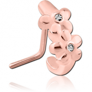 ROSE GOLD PVD COATED SURGICAL STEEL 90 DEGREE JEWELLED WRAP AROUND NOSE STUD - FLOWER PIERCING