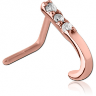 ROSE GOLD PVD COATED SURGICAL STEEL 90 DEGREE JEWELLED WRAP AROUND NOSE STUD PIERCING