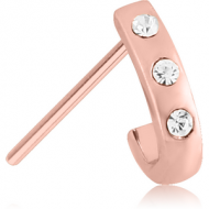 ROSE GOLD PVD COATED SURGICAL STEEL STRAIGHT JEWELLED WRAP AROUND NOSE STUD - FLAT TRIPLE GEM PIERCING