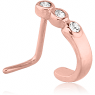 ROSE GOLD PVD COATED SURGICAL STEEL 90 DEGREE JEWELLED WRAP AROUND NOSE STUD