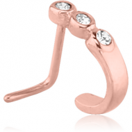 ROSE GOLD PVD COATED SURGICAL STEEL 90 DEGREE JEWELLED WRAP AROUND NOSE STUD PIERCING