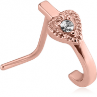 ROSE GOLD PVD COATED SURGICAL STEEL 90 DEGREE JEWELLED WRAP AROUND NOSE STUD PIERCING