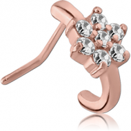 ROSE GOLD PVD COATED SURGICAL STEEL 90 DEGREE JEWELLED WRAP AROUND NOSE STUD PIERCING