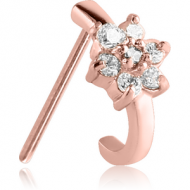 ROSE GOLD PVD COATED SURGICAL STEEL STRAIGHT JEWELLED WRAP AROUND NOSE STUD - 7 GEM FLOWER PIERCING