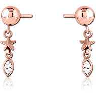 ROSE GOLD PVD COATED SURGICAL STEEL PUSH FIT JEWELLED ATTACHMENT FOR BIOFLEX INTERNAL NIPPLE SHIELD PIERCING