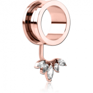 ROSE GOLD PVD COATED STAINLESS STEEL THREADED TUNNEL WITH SURGICAL STEEL TOP PIERCING