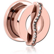 ROSE GOLD PVD COATED STAINLESS STEEL THREADED TUNNEL WITH SURGICAL STEEL JEWELLED TOP PIERCING