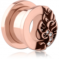 ROSE GOLD PVD COATED STAINLESS STEEL THREADED TUNNEL WITH SURGICAL STEEL JEWELLED TOP PIERCING