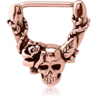 ROSE GOLD PVD COATED SURGICAL STEEL NIPPLE CLICKER - SKULLS AND ROSE PIERCING
