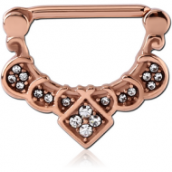 ROSE GOLD PVD COATED SURGICAL STEEL JEWELLED NIPPLE CLICKER - FILIGREE