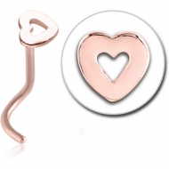 ROSE GOLD PVD COATED SURGICAL STEEL CURVED NOSE STUD - HEART PIERCING