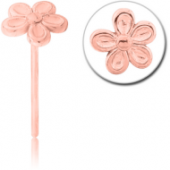 ROSE GOLD PVD COATED SURGICAL STEEL STRAIGHT NOSE STUD - FLOWER PIERCING