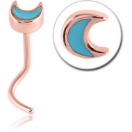ROSE GOLD PVD COATED SURGICAL STEEL CURVED NOSE STUD - CRESENT PIERCING